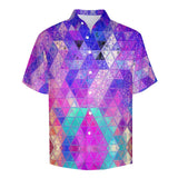 Abstract Prismatic Faux Linen Button Down Shirt with chest pocket