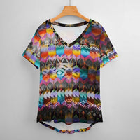 Tribal Pattern Low Cut V-Neck T-Shirt