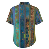 Gradient Linen Double Side Stripe Pattern Faux Linen Button Down Shirt with chest pocket 4