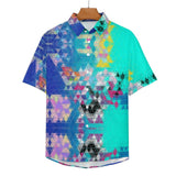 Colorful Faded Triangle Pattern Faux Linen Button Down Shirt with chest pocket