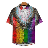 Pride Flag Polygonal Faux Linen Button Down Shirt with chest pocket