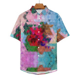 Geometric Angles Faux Linen Button Down Shirt with chest pocket