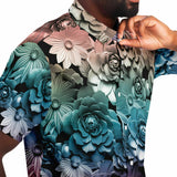 3D Ombre Metallic Flowers Button Down Shirt