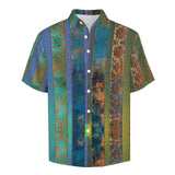Gradient Linen Double Side Stripe Pattern Faux Linen Button Down Shirt with chest pocket 4