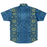 Blue Velvet Embroidery Pattern Button Down Shirt