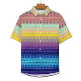 Gradient Triangle Pattern  Faux Linen Button Down Shirt with chest pocket 3