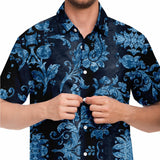 Embossed Blue Velvet Button Down Shirt 5