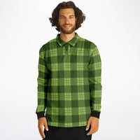 Green Leaves Plaid Long Sleeve Polo