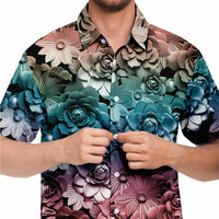 3D Ombre Metallic Flowers Button Down Shirt