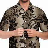 Embossed Black Velvet Button Down Shirt