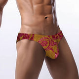 Men's Bikini Underwear Embossed Velvet Gold and Red