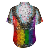 Pride Flag Polygonal Faux Linen Button Down Shirt with chest pocket