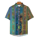 Gradient Linen Double Side Stripe Pattern Faux Linen Button Down Shirt with chest pocket 4