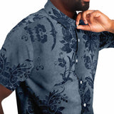 Embossed Blue Velvet Button Down Shirt