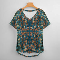 Tortoise Shell Wide Low Cut V-neck T-Shirt