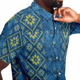 Blue Velvet Embroidery Pattern Button Down Shirt