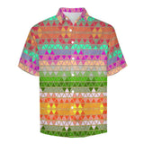 Colorful Triangle Pattern Faux Linen Button Down Shirt with pocket