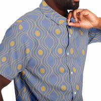 Sky Blue Gold Wave Circle Button Down