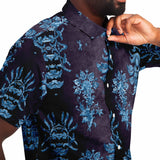 Embossed Blue Velvet Button Down Shirt 9
