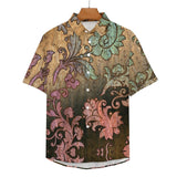 Wooden Texture Pattern Faux Linen Button Down Shirt with chest pocket