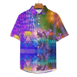 Fantasy Landscape Faux Linen Button Down Shirt with chest pocket