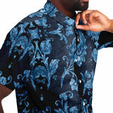 Embossed Blue Velvet Button Down Shirt 5