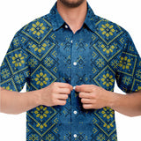 Blue Velvet Embroidery Pattern Button Down Shirt