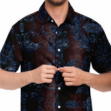 Embossed Blue Velvet Button Down Shirt 10