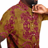 Embossed Red and Gold Velvet Button Down Shirt 6