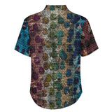 Tortoise Shell Pattern Faux Linen Button Down Shirt with Chest Pocket