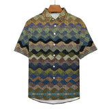 Wavy Pattern Faux Linen Button Down Shirt with Chest Pocket