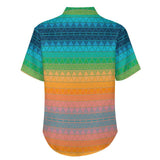 Gradient Triangle Pattern  Faux Linen Button Down Shirt with chest pocket 2