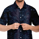 Embossed Blue Velvet Button Down Shirt 3