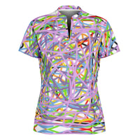 Women's Squiggly Lines Stand Up Collar Polo