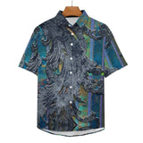 Embossed Rustic Design Faux Linen Button Down Shirt with Chest Pocket 4