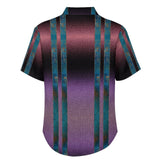 Gradient Linen Double Side Stripe Pattern Faux Linen Button Down Shirt with chest pocket