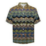 Wavy Pattern Faux Linen Button Down Shirt with Chest Pocket