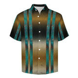 Gradient Linen Double Side Stripe Pattern Faux Linen Button Down Shirt with chest pocket 2