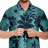 Embossed Blue Velvet Button Down Shirt 2