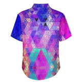 Abstract Prismatic Faux Linen Button Down Shirt with chest pocket