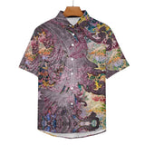 Embossed Rustic Design Faux Linen Button Down Shirt with Chest Pocket