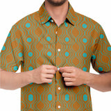 Bronze Turquoise Wave Circle Button Down