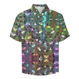Iridescent Triangle Pattern Faux Linen Button Down Shirt with chest pocket