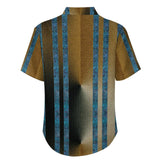 Gold Tone Double Side Stripe Pattern Faux Linen Button Down Shirt with chest pocket