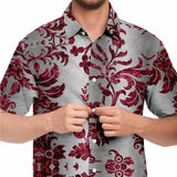 Embossed Claret Velvet Button Down Shirt 2