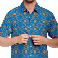 Blue Orange Wave Circle Button Down