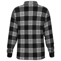 Black and Gray Plaid Long Sleeve Polo