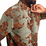 Embossed Russet Velvet Button Down Shirt 4
