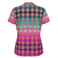 Women's Jewel Pattern Stand Up Collar Polo