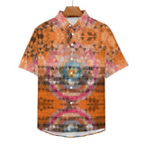 Venus Rising Polygonal Pattern  Faux Linen Button Down Shirt with chest pocket